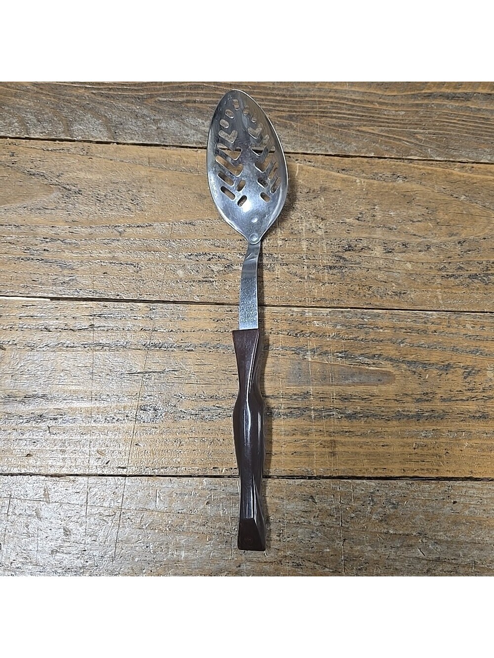 Cutco 1713 Slotted Spoon Stainless Steel Brown Handle 12" Serving Y2K Vintage